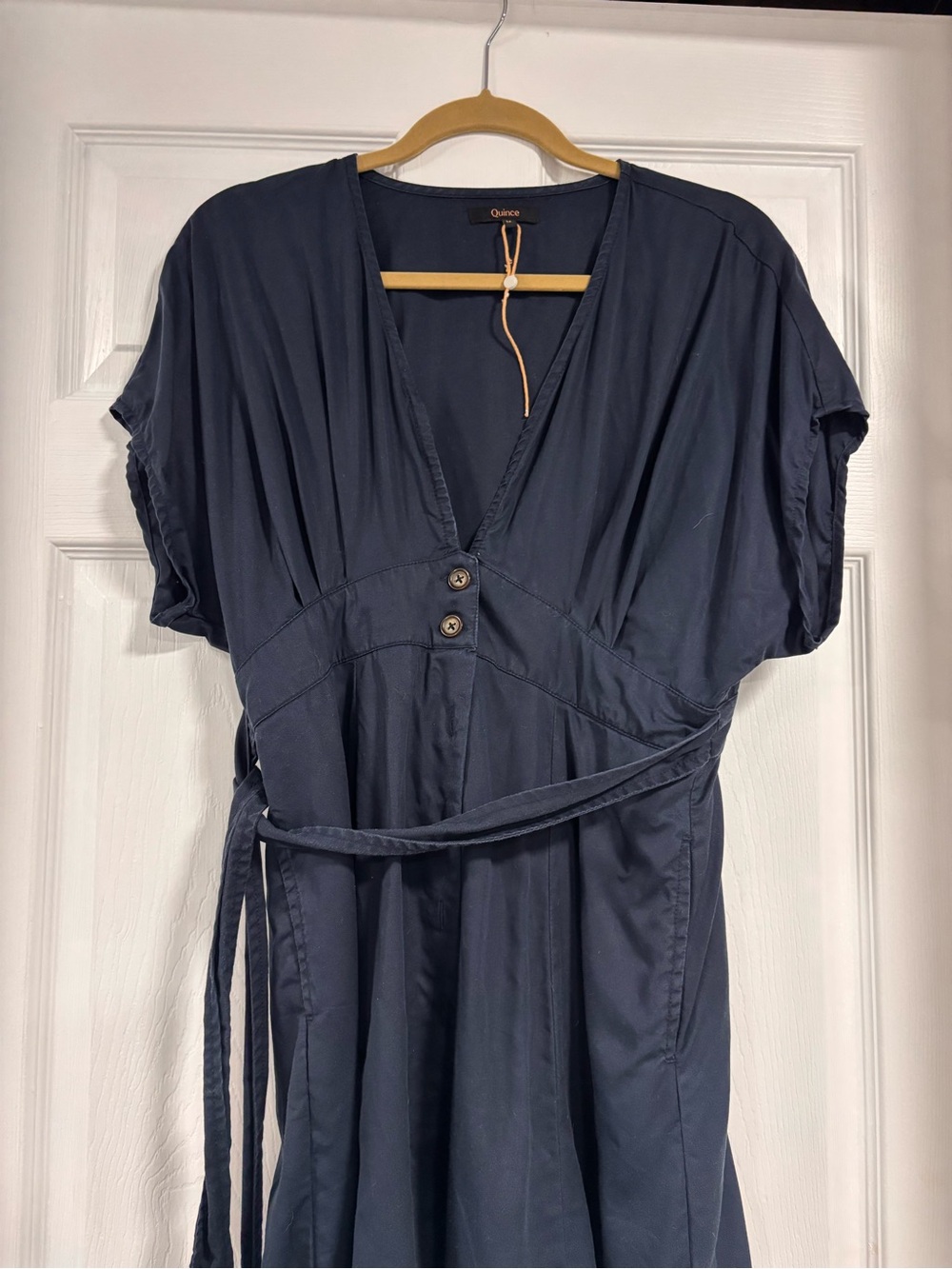Quince Navy Wrap Dress-Petite friendly